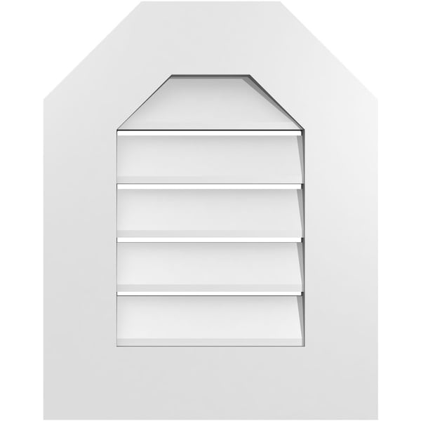 Ekena Millwork Octagonal Top Surface Mount PVC Gable Vent: Functional, w/ 3-1/2"W x 1"P Standard Frame, 16"W x 20"H - GVPOT16X2001SF