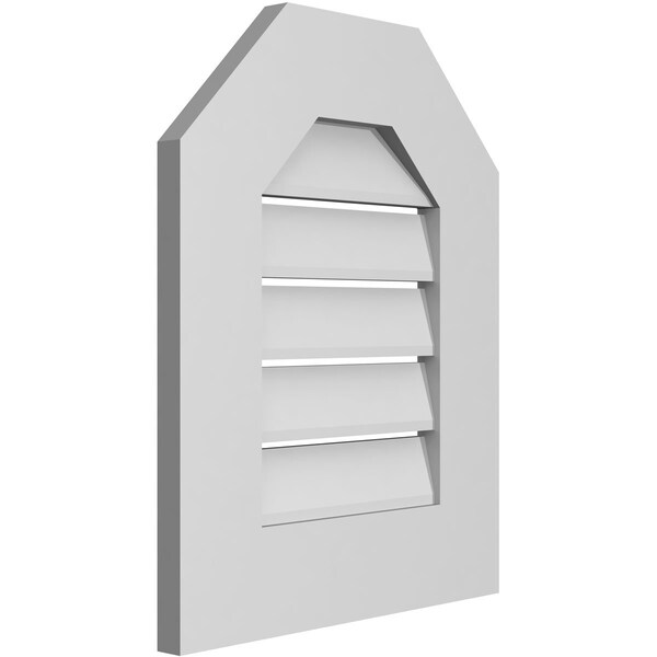 Ekena Millwork Octagonal Top Surface Mount PVC Gable Vent: Functional, w/ 3-1/2"W x 1"P Standard Frame, 16"W x 20"H - GVPOT16X2001SF