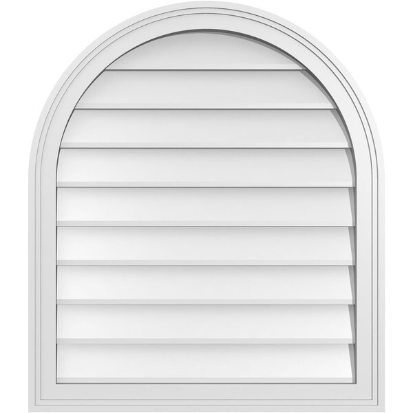 Ekena Millwork Round Top Surface Mount PVC Gable Vent w/ 2"W x 1-1/2"P Brickmould Frame, 26"W x 30"H - GVPRT26X3002SN