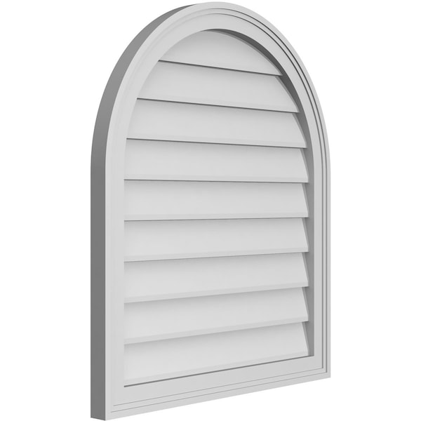 Ekena Millwork Round Top Surface Mount PVC Gable Vent w/ 2"W x 1-1/2"P Brickmould Frame, 26"W x 30"H - GVPRT26X3002SN