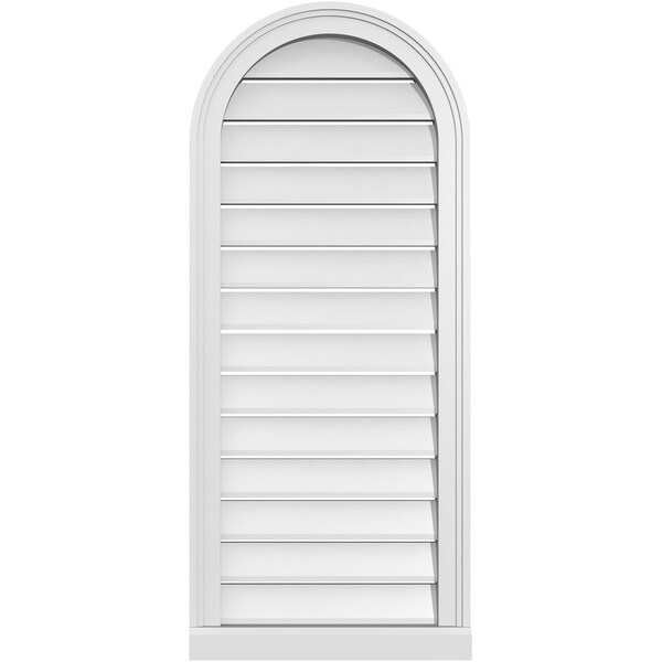 Ekena Millwork Round Top Surface Mount PVC Gable Vent: Functional, w/ 2"W x 2"P Brickmould Sill Frame, 18"W x 42"H - GVPRT18X4203SF