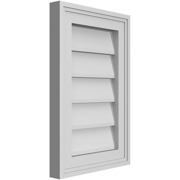 Ekena Millwork Vertical Surface Mount PVC Gable Vnt: Non-Functional, w/2"W x 1-1/2"H, Brickmould Frame, 12"W x 18"H - GVPVE12X1802SN