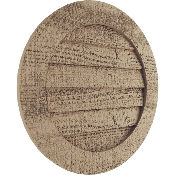 Ekena Millwork Timberthane Rough Sawn Round Faux Wood Non-Functional Gable Vent, Primed Tan, 24"W x 24"H - GVURRO24DRSPR