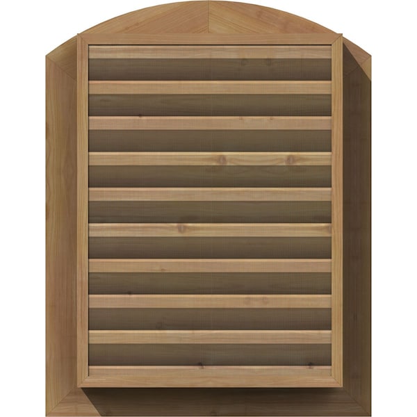 Ekena Millwork Arch Top Gable Vent Functional, Western Red Cedar Gable Vent w/ Brick Mould Face Frame, 14"W x 18"H - GVWAR14X1800SFUWR