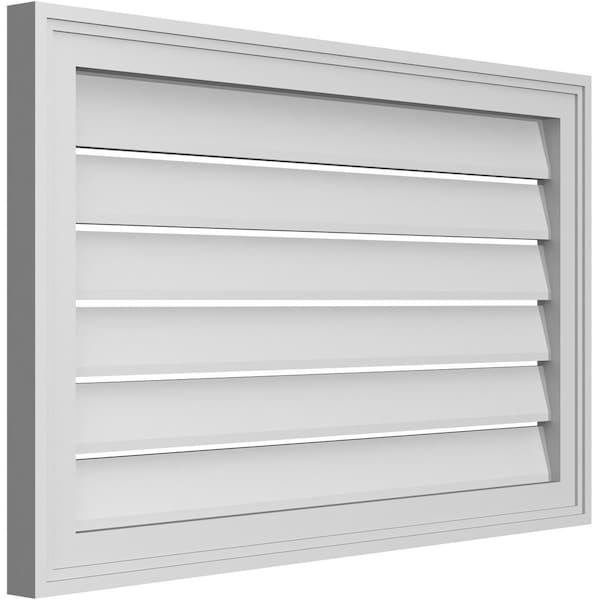 Ekena Millwork Vertical Surface Mount PVC Gable Vent: Functional, w/ 2"W x 1-1/2"P Brickmould Frame, 32"W x 20"H - GVPVE32X2002SF