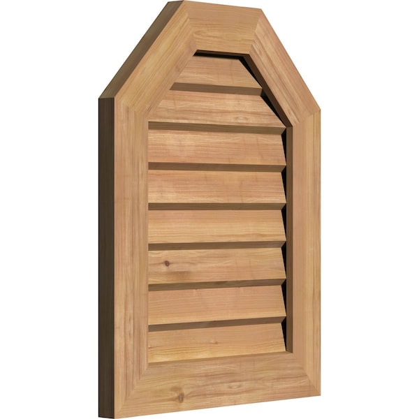 Ekena Millwork Octagonal Top Gable Vent Western Red Cedar Gable Vent w/Decorative Face Frame, 16"W x 34"H - GVWOT16X3402SDUWR