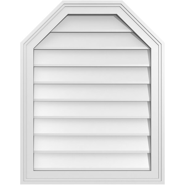 Ekena Millwork Octagonal Top Surface Mount PVC Gable Vent w/ 2"W x 1-1/2"P Brickmould Frame, 22"W x 28"H - GVPOT22X2802SN