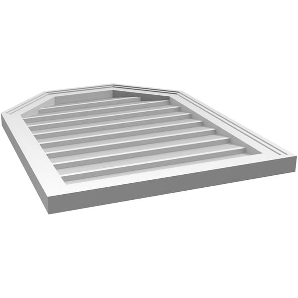Ekena Millwork Octagonal Top Surface Mount PVC Gable Vent w/ 2"W x 1-1/2"P Brickmould Frame, 22"W x 28"H - GVPOT22X2802SN