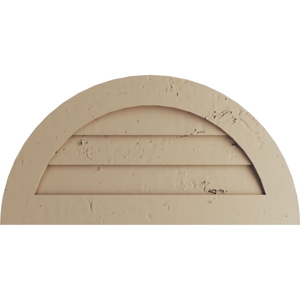 Ekena Millwork Timberthane Knotty Pine Half Round Faux Wood Non-Functional Gable Vent, Primed Tan, 24"W x 12"H - GVURHR24X12DKPPR