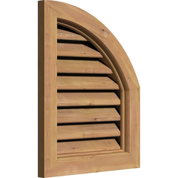 Ekena Millwork Quarter Round Top Right Functional Western Red Cedar Gable Vnt w/Brick Mould Face Frame, 12"W x 12"H - GVWQR12X1200SFUWR