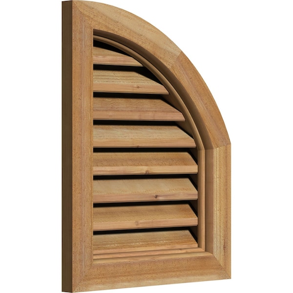 Ekena Millwork Quarter Round Top Right Functional Western Red Cedar Gable Vnt w/Brick Mould Face Frame, 12"W x 12"H - GVWQR12X1200RFUWR