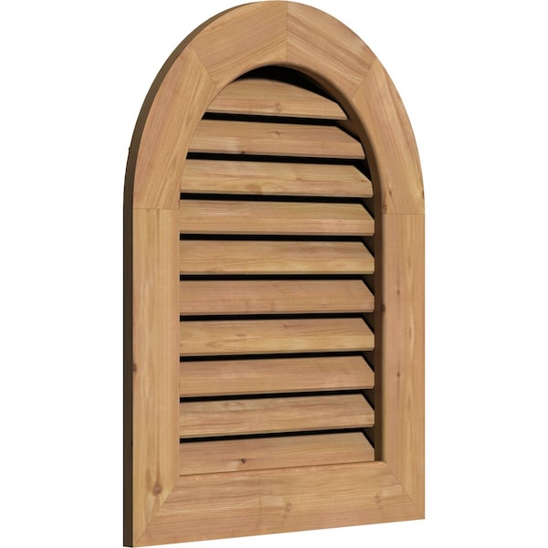 Ekena Millwork Round Top Gable Vent Functional, Western Red Cedar Gable Vent w/1" x 4" Flat Trim Frame, 12"W x 28"H - GVWRT12X2801SFUWR