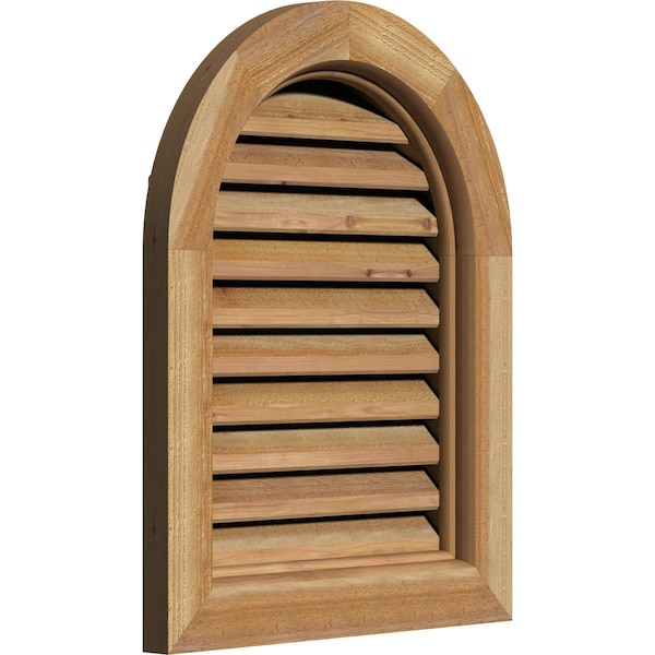 Ekena Millwork Round Top Gable Vent Functional, Western Red Cedar Gable Vent w/ Brick Mould Face Frame, 30"W x 28"H - GVWRT30X2800RFUWR