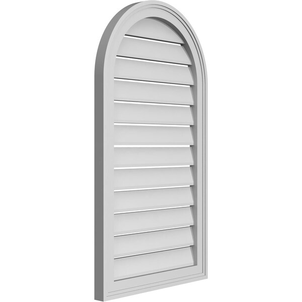 Ekena Millwork Round Top Surface Mount PVC Gable Vent: Functional, w/ 2"W x 1-1/2"P Brickmould Frame, 20"W x 36"H - GVPRT20X3602SF