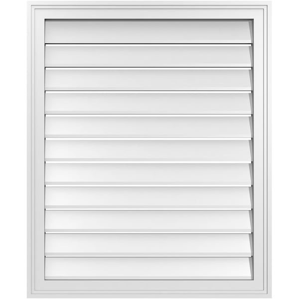 Ekena Millwork Vertical Surface Mount PVC Gable Vent: Functional, w/ 2"W x 1-1/2"P Brickmould Frame, 28"W x 34"H - GVPVE28X3402SF