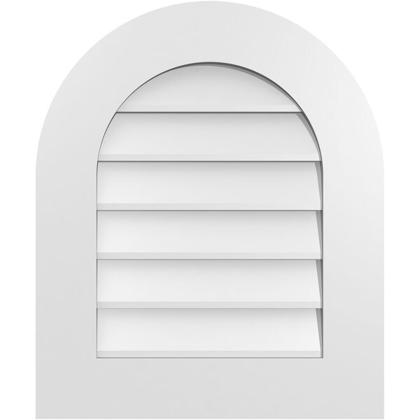 Ekena Millwork Round Top Surface Mount PVC Gable Vent: Non-Functional, w/ 3-1/2"W x 1"P Standard Frame, 20"W x 24"H - GVPRT20X2401SN