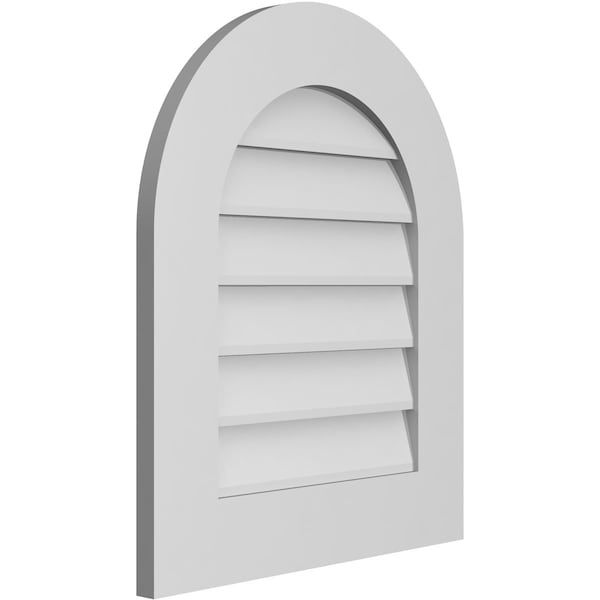 Ekena Millwork Round Top Surface Mount PVC Gable Vent: Non-Functional, w/ 3-1/2"W x 1"P Standard Frame, 20"W x 24"H - GVPRT20X2401SN