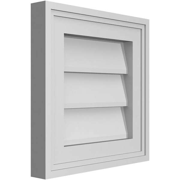 Ekena Millwork Vertical Surface Mount PVC Gable Vnt: Non-Functional, w/2"W x 1-1/2"H, Brickmould Frame, 12"W x 12"H - GVPVE12X1202SN