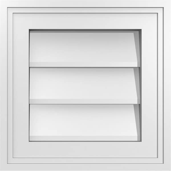 Ekena Millwork Vertical Surface Mount PVC Gable Vnt: Non-Functional, w/2"W x 1-1/2"H, Brickmould Frame, 12"W x 12"H - GVPVE12X1202SN