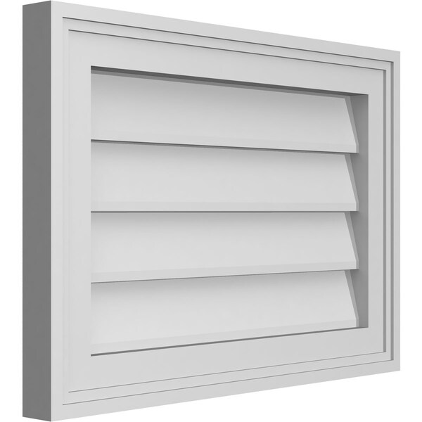 Ekena Millwork Vertical Surface Mount PVC Gable Vnt: Non-Functional, w/2"W x 1-1/2"H, Brickmould Frame, 20"W x 14"H - GVPVE20X1402SN