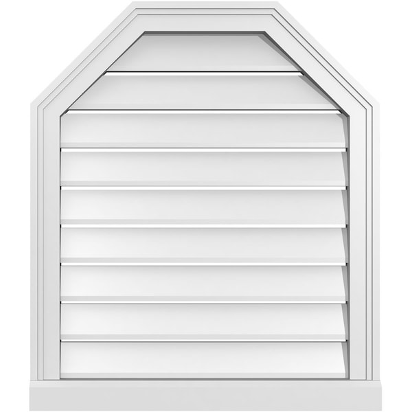 Ekena Millwork Octagonal Top Surface Mount PVC Gable Vent w/ 2"W x 2"P Brickmould Sill Frame, 24"W x 28"H - GVPOT24X2803SF