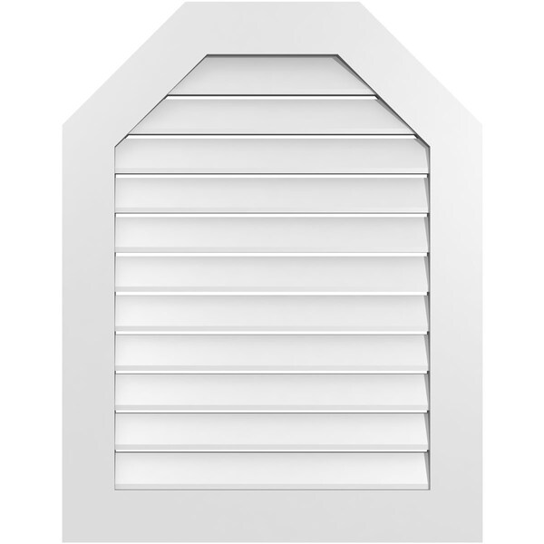 Ekena Millwork Octagonal Top Surface Mount PVC Gable Vent: Functional, w/ 3-1/2"W x 1"P Standard Frame, 28"W x 36"H - GVPOT28X3601SF