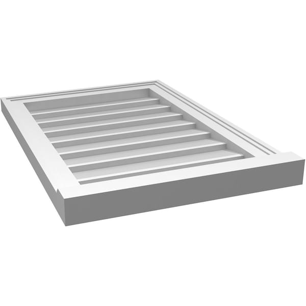 Ekena Millwork Vertical Surface Mount PVC Gable Vent w/ 2"W x 2"H , Brickmould Sill Frame, 18"W x 26"H - GVPVE18X2603SN