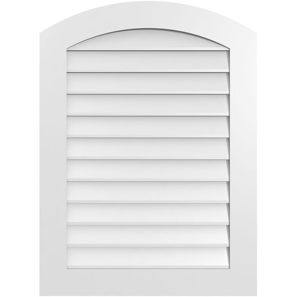 Ekena Millwork Arch Top Surface Mount PVC Gable Vent: Functional, w/ 3-1/2"W x 1"P Standard Frame, 28"W x 38"H - GVPAR28X3801SF