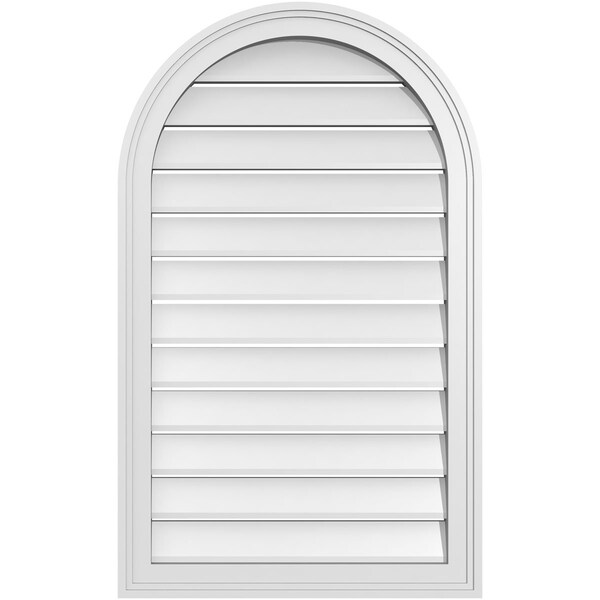Ekena Millwork Round Top Surface Mount PVC Gable Vent: Functional, w/ 2"W x 1-1/2"P Brickmould Frame, 22"W x 36"H - GVPRT22X3602SF