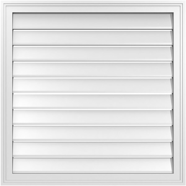 Ekena Millwork Vertical Surface Mount PVC Gable Vent: Functional, w/ 2"W x 1-1/2"P Brickmould Frame, 32"W x 32"H - GVPVE32X3202SF