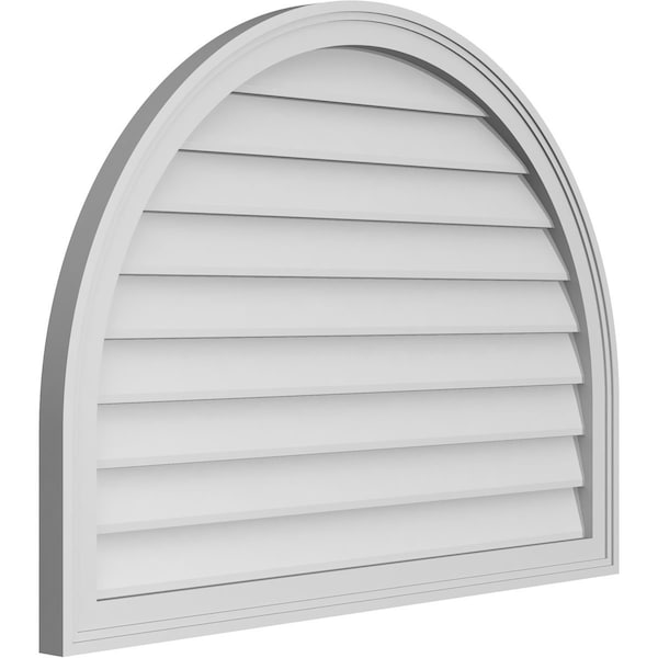 Ekena Millwork Round Top Surface Mount PVC Gable Vent w/ 2"W x 1-1/2"P Brickmould Frame, 38"W x 28"H - GVPRT38X2802SN