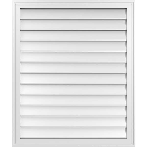 Ekena Millwork Vertical Surface Mount PVC Gable Vnt: Non-Functional, w/2"W x 1-1/2"H, Brickmould Frame, 32"W x 38"H - GVPVE32X3802SN