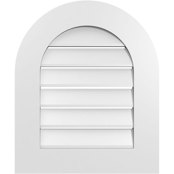 Ekena Millwork Round Top Surface Mount PVC Gable Vent: Functional, w/ 3-1/2"W x 1"P Standard Frame, 20"W x 24"H - GVPRT20X2401SF