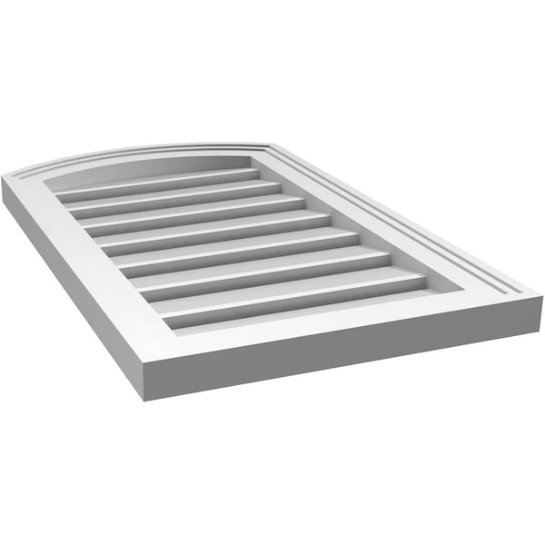 Ekena Millwork Arch Top Surface Mount PVC Gable Vent: Non-Functional, w/2"W x 1-1/2"P Brickmould Frame, 16"W x 24"H - GVPAR16X2402SN