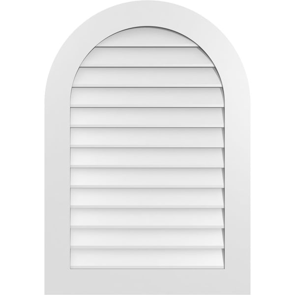 Ekena Millwork Round Top Surface Mount PVC Gable Vent: Non-Functional, w/ 3-1/2"W x 1"P Standard Frame, 28"W x 40"H - GVPRT28X4001SN