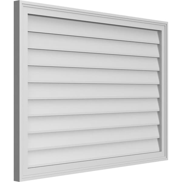 Ekena Millwork Vertical Surface Mount PVC Gable Vnt: Non-Functional, w/2"W x 1-1/2"H, Brickmould Frame, 42"W x 30"H - GVPVE42X3002SN