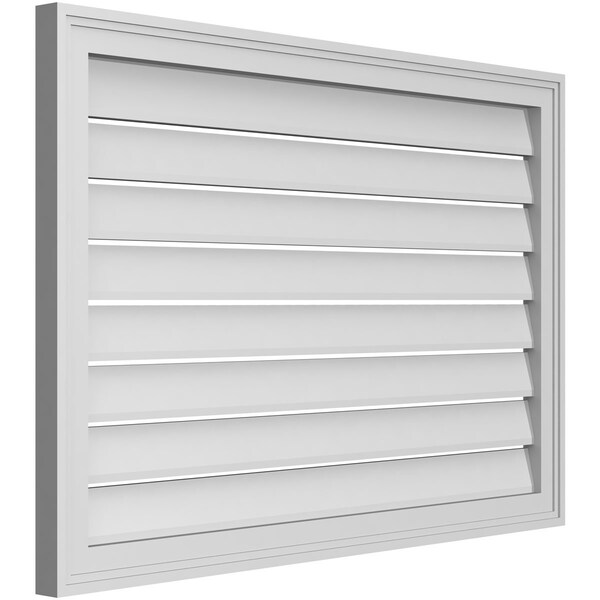 Ekena Millwork Vertical Surface Mount PVC Gable Vent: Functional, w/ 2"W x 1-1/2"P Brickmould Frame, 38"W x 26"H - GVPVE38X2602SF
