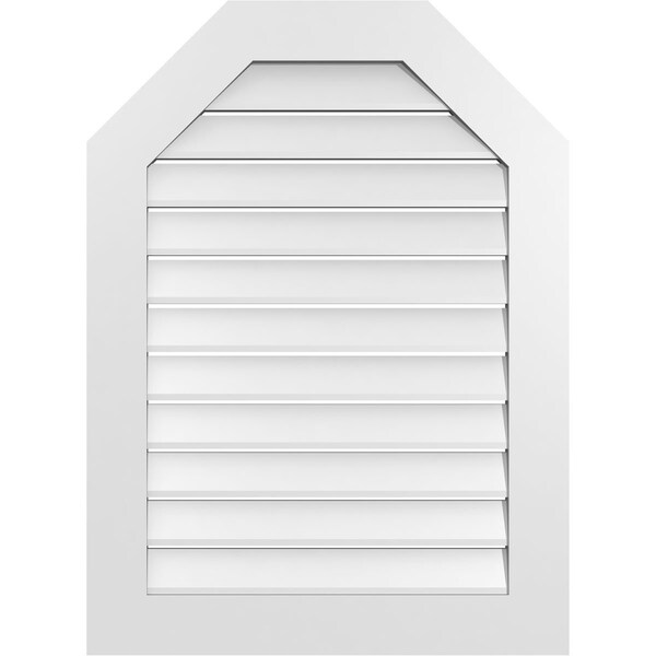 Ekena Millwork Octagonal Top Surface Mount PVC Gable Vent: Functional, w/ 3-1/2"W x 1"P Standard Frame, 28"W x 38"H - GVPOT28X3801SF