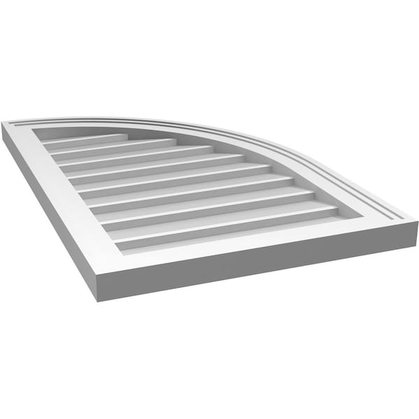 Ekena Millwork Quarter Round Top Right Surface Mount PVC Gable Vent w/ 2"W x 1-1/2"P Brickmould Frame, 18"W x 28"H - GVPQR18X2802SN