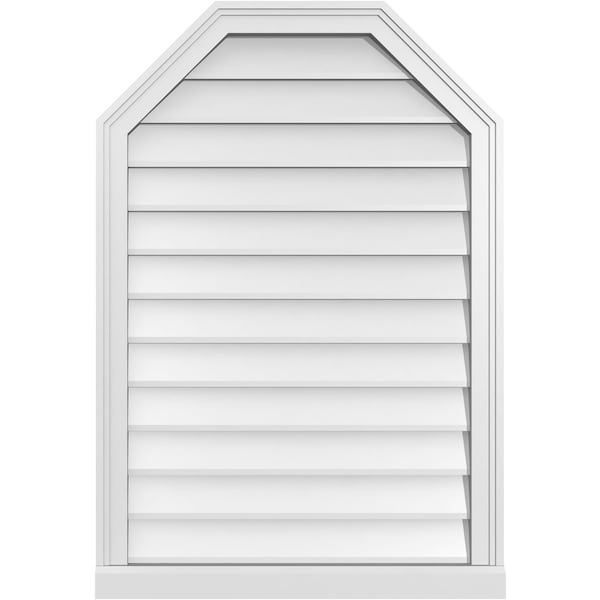 Ekena Millwork Octagonal Top Surface Mount PVC Gable Vent w/ 2"W x 2"P Brickmould Sill Frame, 26"W x 38"H - GVPOT26X3803SN