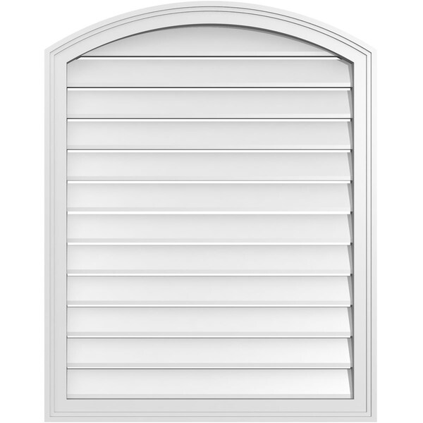 Ekena Millwork Arch Top Surface Mount PVC Gable Vent: Non-Functional, w/2"W x 1-1/2"P Brickmould Frame, 30"W x 36"H - GVPAR30X3602SN