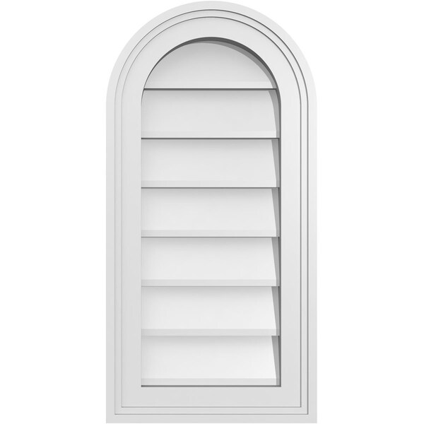 Ekena Millwork Round Top Surface Mount PVC Gable Vent w/ 2"W x 1-1/2"P Brickmould Frame, 12"W x 24"H - GVPRT12X2402SN