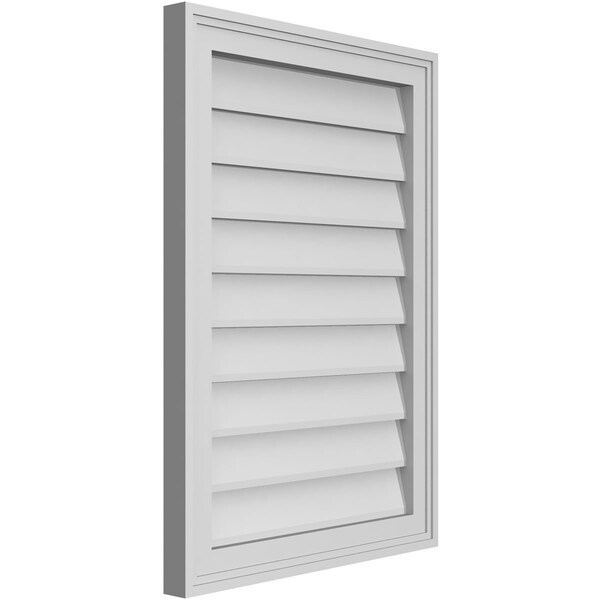 Ekena Millwork Vertical Surface Mount PVC Gable Vnt: Non-Functional, w/2"W x 1-1/2"H, Brickmould Frame, 20"W x 28"H - GVPVE20X2802SN