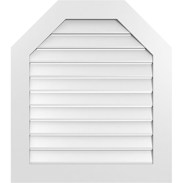 Ekena Millwork Octagonal Top Surface Mount PVC Gable Vent: Functional, w/ 3-1/2"W x 1"P Standard Frame, 30"W x 34"H - GVPOT30X3401SF