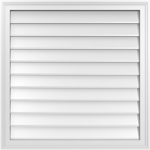Ekena Millwork Vertical Surface Mount PVC Gable Vnt: Non-Functional, w/2"W x 1-1/2"H, Brickmould Frame, 32"W x 32"H - GVPVE32X3202SN