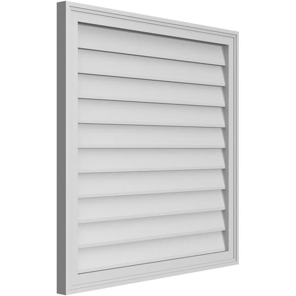 Ekena Millwork Vertical Surface Mount PVC Gable Vnt: Non-Functional, w/2"W x 1-1/2"H, Brickmould Frame, 32"W x 32"H - GVPVE32X3202SN