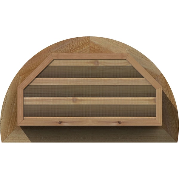 Ekena Millwork Half Round Gable Vent Functional Western Red Cedar Gable Vent w/1" x 4" Flat Trim Frame, 28"W x 14"H - GVWHR28X1401RFUWR