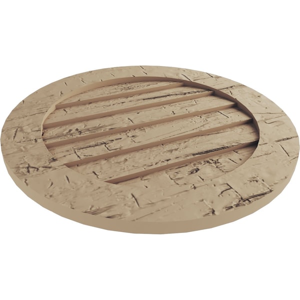 Ekena Millwork Timberthane Hand Hewn Round Faux Wood Non-Functional Gable Vent, Primed Tan, 30"W x 30"H - GVURRO30DHHPR
