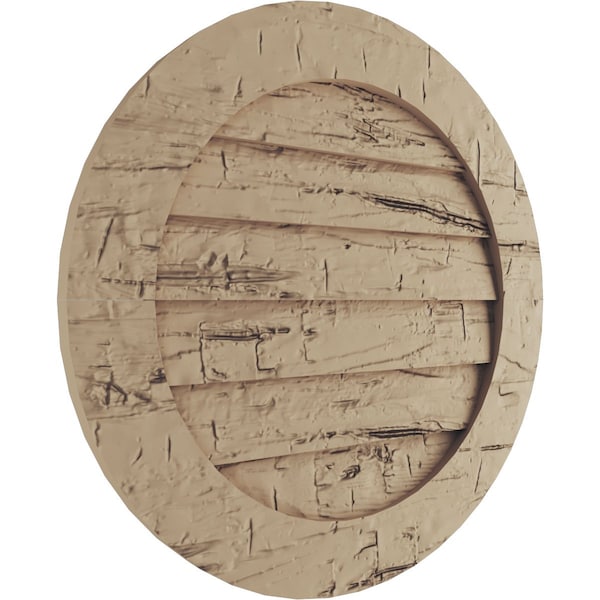 Ekena Millwork Timberthane Hand Hewn Round Faux Wood Non-Functional Gable Vent, Primed Tan, 30"W x 30"H - GVURRO30DHHPR