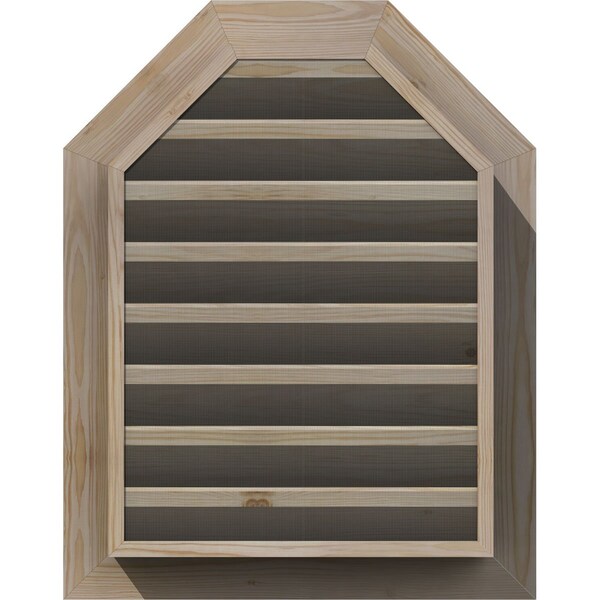 Ekena Millwork Octagonal Top Gable Vent Functional, Pine Gable Vent w/ 1" x 4" Flat Trim Frame, 36"W x 32"H - GVWOT36X3201SFUPI